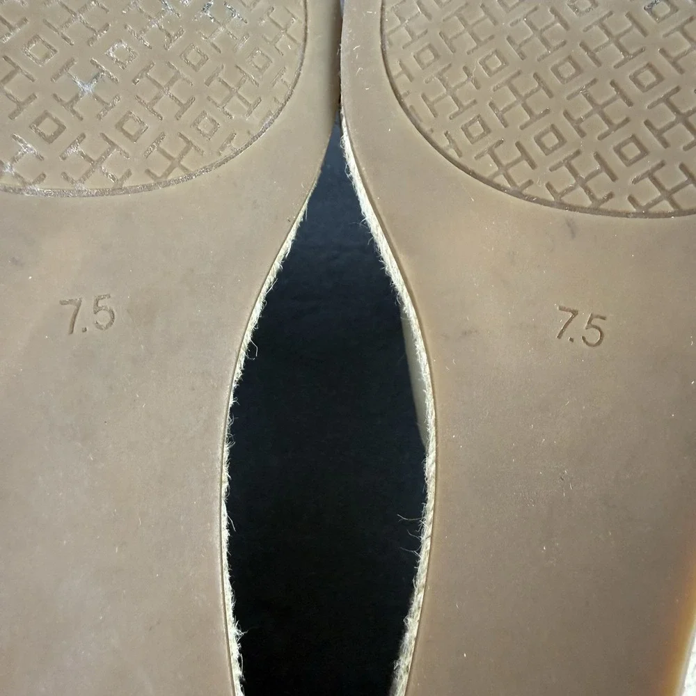Tory Burch Landon Espadrille‎ Wedge 7.5 Tan Cream Slip On Womens Wedge